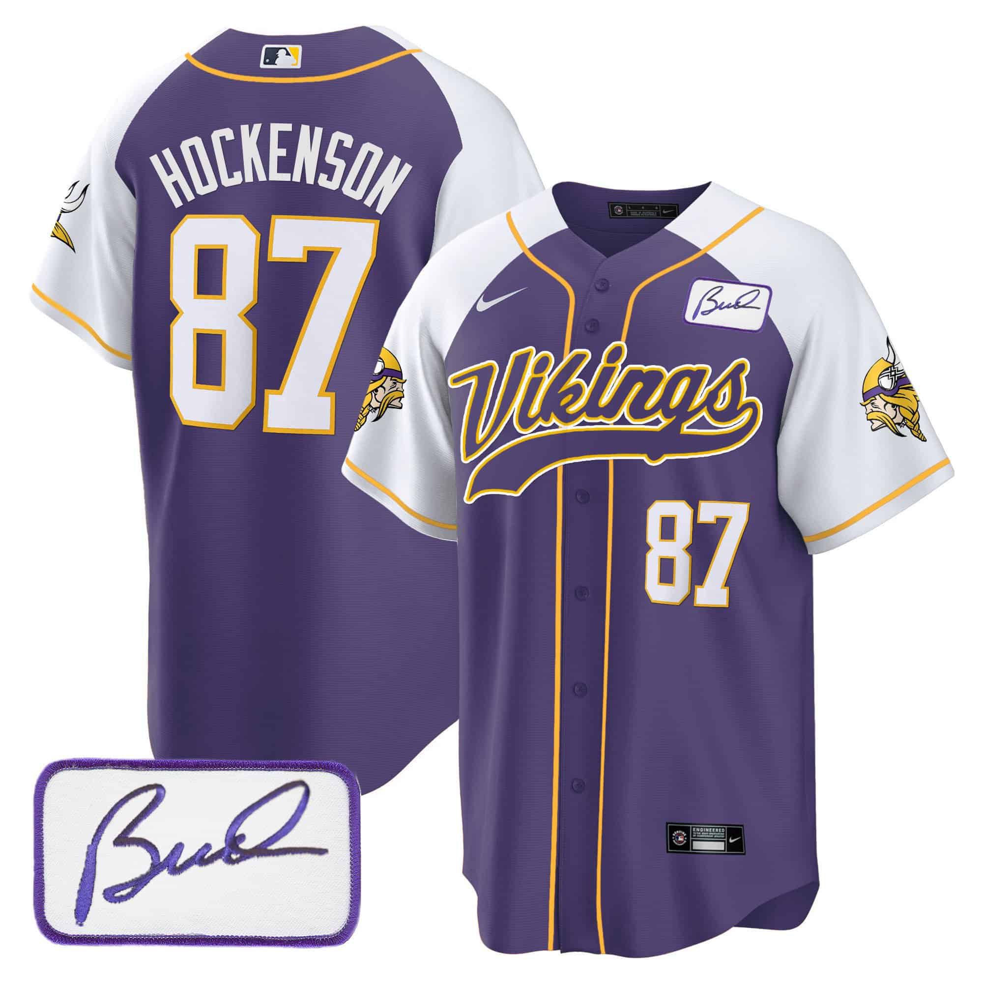 Men Minnesota Vikings #87 Hockenson Purple 2024 Nike Bud Grant Patch Classic Baseball NFL Jersey